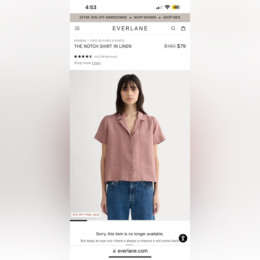 Everlane The Notch Shirt In Linen Dusk Rose - Discontinued